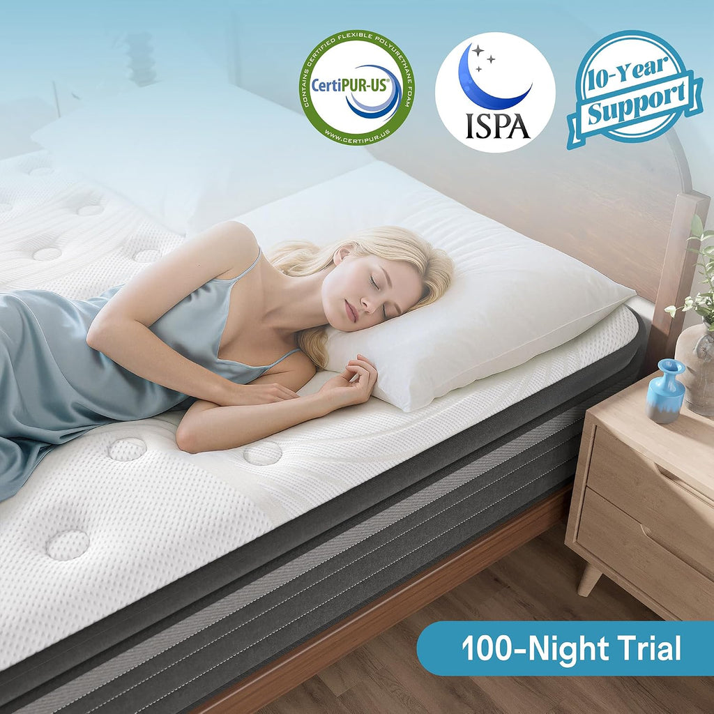 Queen Mattress 12 Inch In A Box, Hybrid Queen Mattress With Memory Foam & Individual Pocket Springs, Medium Firm Queen Size Mattresses For Motion Isolation & Pressure Relief, Certipur-Us