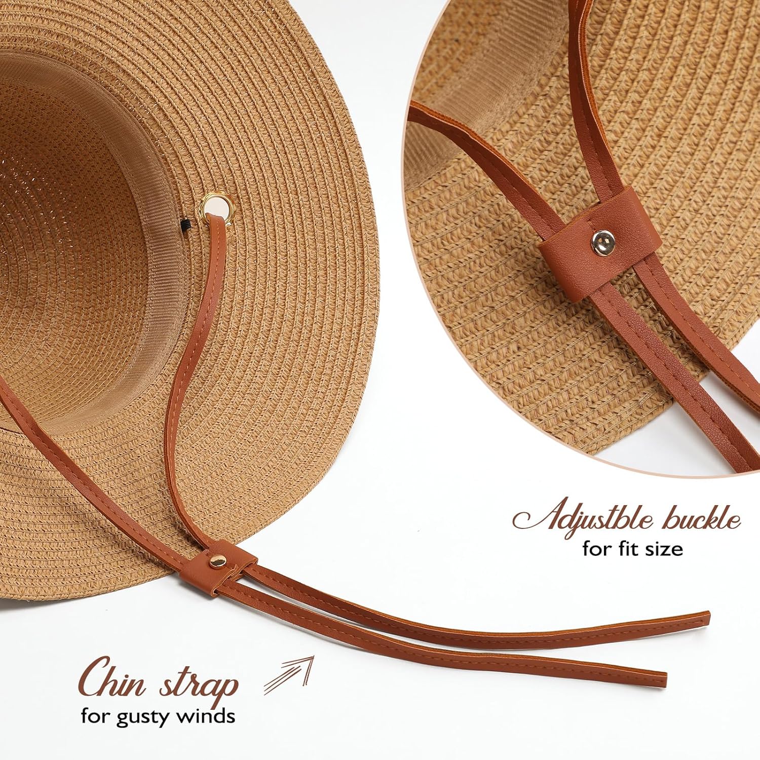 Womens Beach Sun Straw Hat, Wide Brim Sun Hat Travel Foldable Summer Wind Lanyard UPF 50+