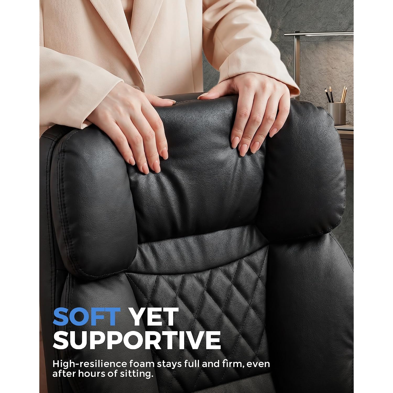 Gtplayer Executive Office Chair Big And Tall Leather Gaming Chair With Pocket Spring Cushion & Ergonomic Lumbar Support For Lower Back Pain Relief, Comfy Desk Chair With Footrest, Matte-Black
