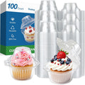 Dealusy 100 Pack Individual Cupcake Containers With Airtight Dome Lids, Clear Plastic Single Cupcake Boxes, Stackable Disposable Muffin Holders For Baking, Parties, Weddings & Picnics