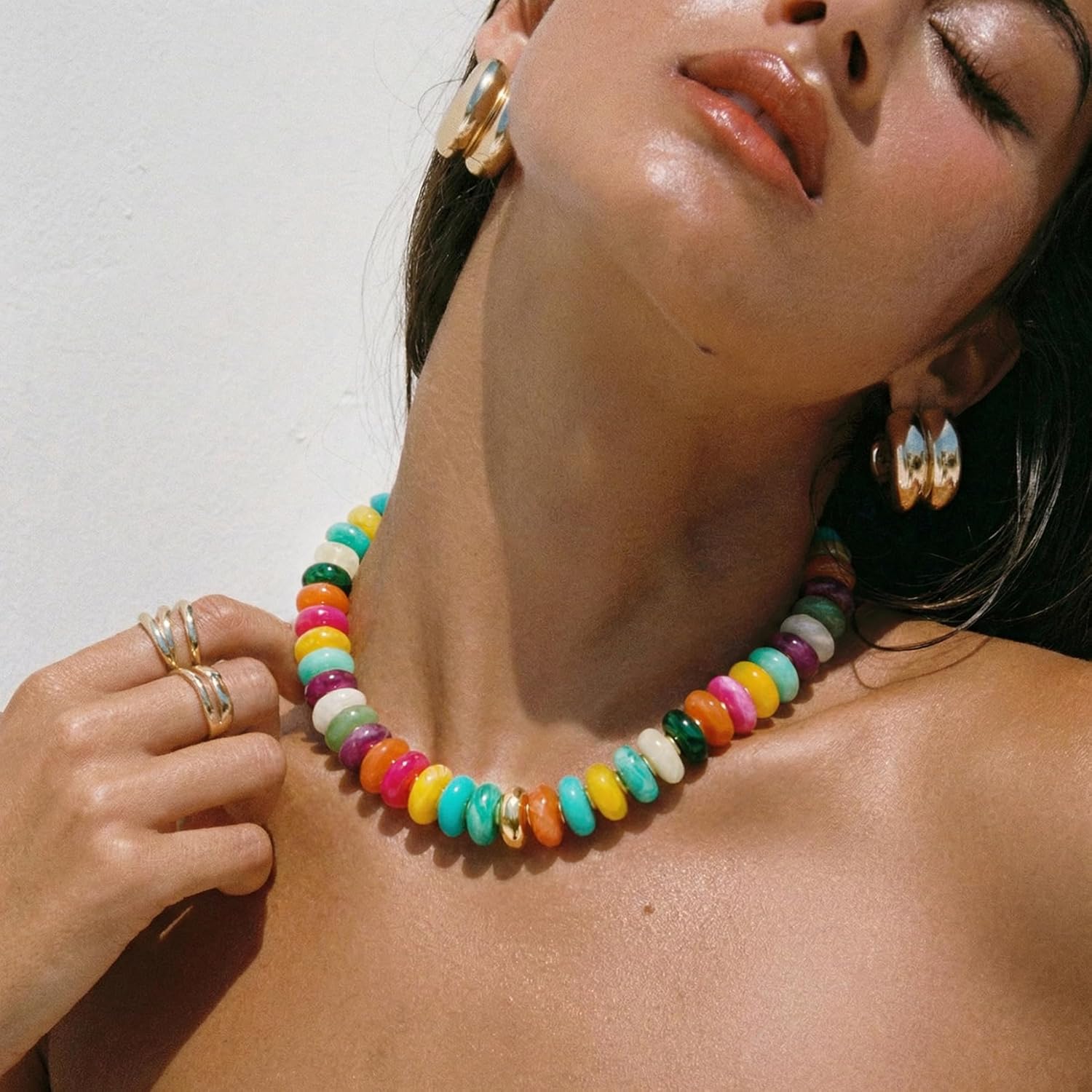 Chunky Colorful Beaded Choker Necklace for Women - Summer Beach Round Resin Beads Necklace, Trendy Statement Summer Beach Jewelry Birthday Gifts for Vacation Holiday