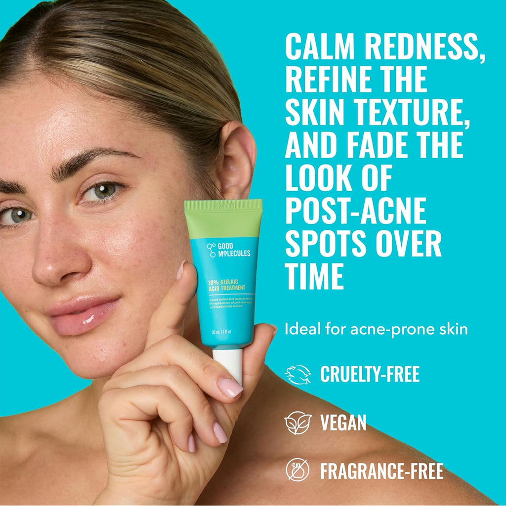 Good Molecules 10% Azelaic Acid Treatment for Face – Soothing Formula for Facial Redness & Uneven Tone – Brightens Dark Spots & Refines Texture – Vegan & Fragrance-Free Skincare (30ml / 1.01 fl oz.)