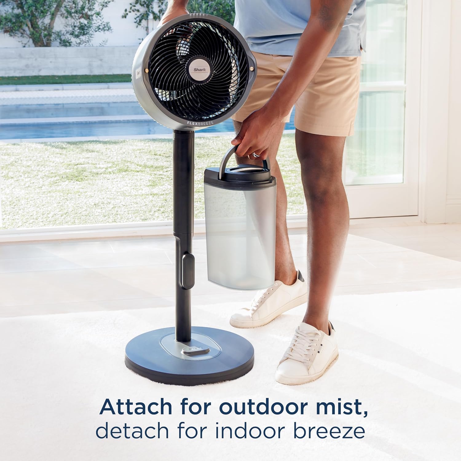 Shark Flexbreeze Pro Mist Fan, Indoor & Outdoor Oscillating Cooling Fan With Misting For Home & Patio, Floor & Tabletop, Portable Cordless & Corded, 24Hr Battery, Remote, Charcoal Grey, Fa302