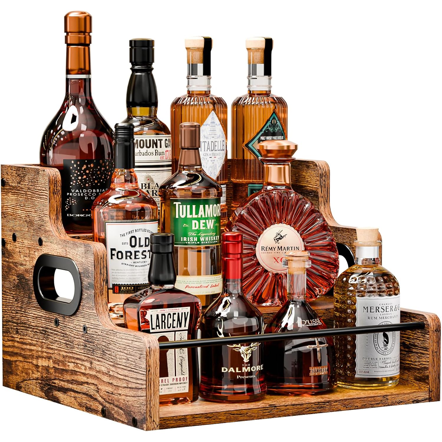Klm Liquor Bottle Display Shelf, Coffee Syrup Rack Organizer, 3 Step Countertop Liquor Wine Rack, Mini Bar,Liquor Cabinet, Home Retro Bar Shelf Stand For Liquor Whiskey, Spirits