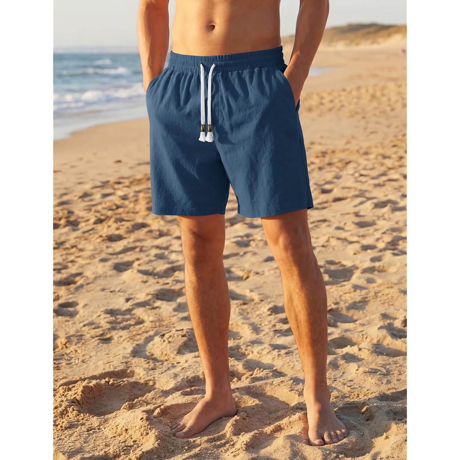 Tacvasen Men'S Cotton Casual Shorts 7 Inch Inseam For Summer Beach Vacation | Deep Pockets,Elastic Waist,Adjustable Vintage Drawstring,Linen Like Texture,Lightweight Cotton,Casual Fit For Summer Beach