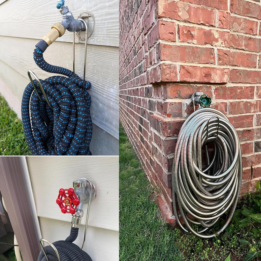 Garden Hose Holder Water Hose Hanger Wall Mounted,304Stainless Steel Solid Hose Hook Holds Up To 50Ft Garden Hose, Expandable Hose, Water Hose(Black Paint 1Pcs)