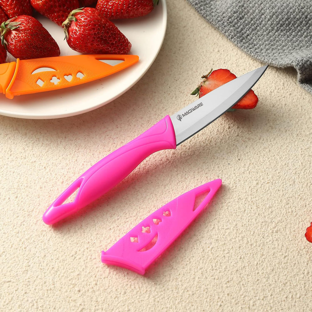 Magiware Paring Knife, 8Pcs Paring Knife Set With Cover, Small Kitchen Vegetable Fruit Knives, 3.5 Inch Ultra Sharp Pp Handle