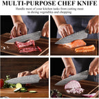 8 Inch Chef Knife - Ultra Sharp 12-15 Degree Edge Kitchen Knife For Meat Vegetable Cutting Japanese Style, High Carbon Stainless Steel Blade, Pakkawood Handle &Sheath, Cooking & Bbq Gift