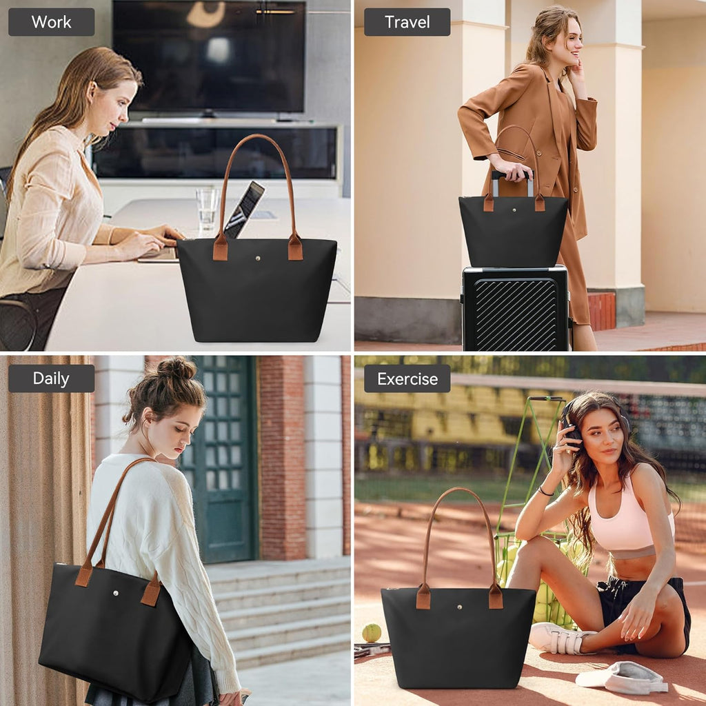 KALIDI Tote Bag for Women Nylon Top-Handle Purse,Large Capacity Shoulder Hobo handBag with Zipper Leisure Foldable Weekend