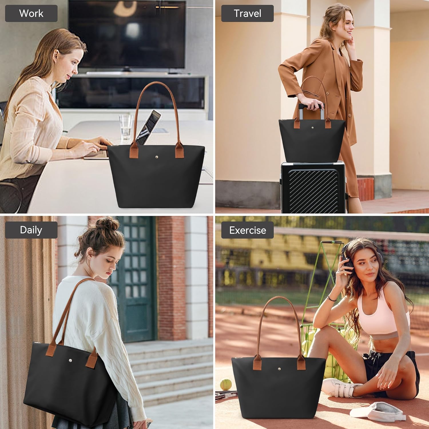 KALIDI Tote Bag for Women Nylon Top-Handle Purse,Large Capacity Shoulder Hobo handBag with Zipper Leisure Foldable Weekend