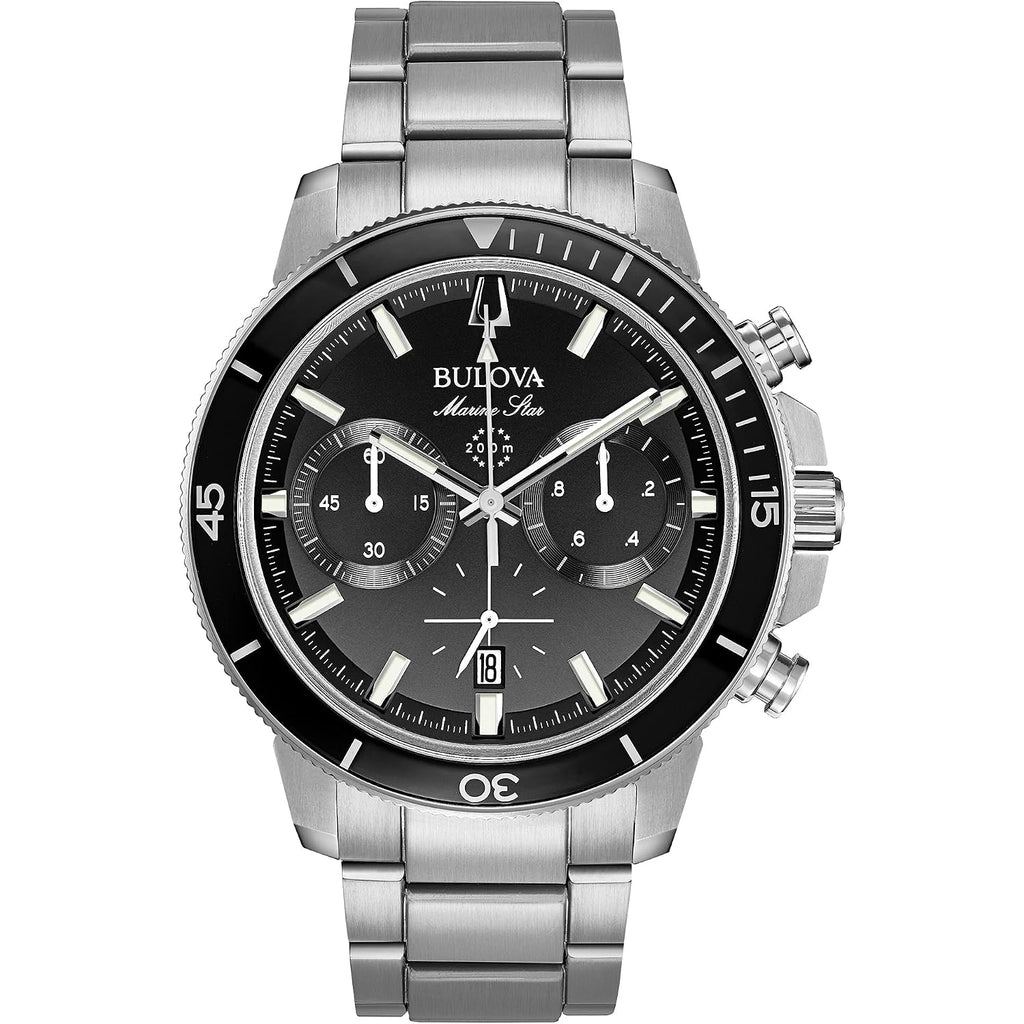 Bulova Men'S Marine Star Series C Stainless Steel 6-Hand Chronograph Quartz Watch, Black Dial Style: 96B272