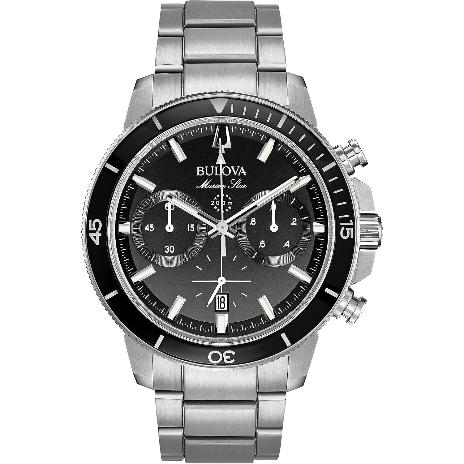 Bulova Men'S Marine Star Series C Stainless Steel 6-Hand Chronograph Quartz Watch, Black Dial Style: 96B272
