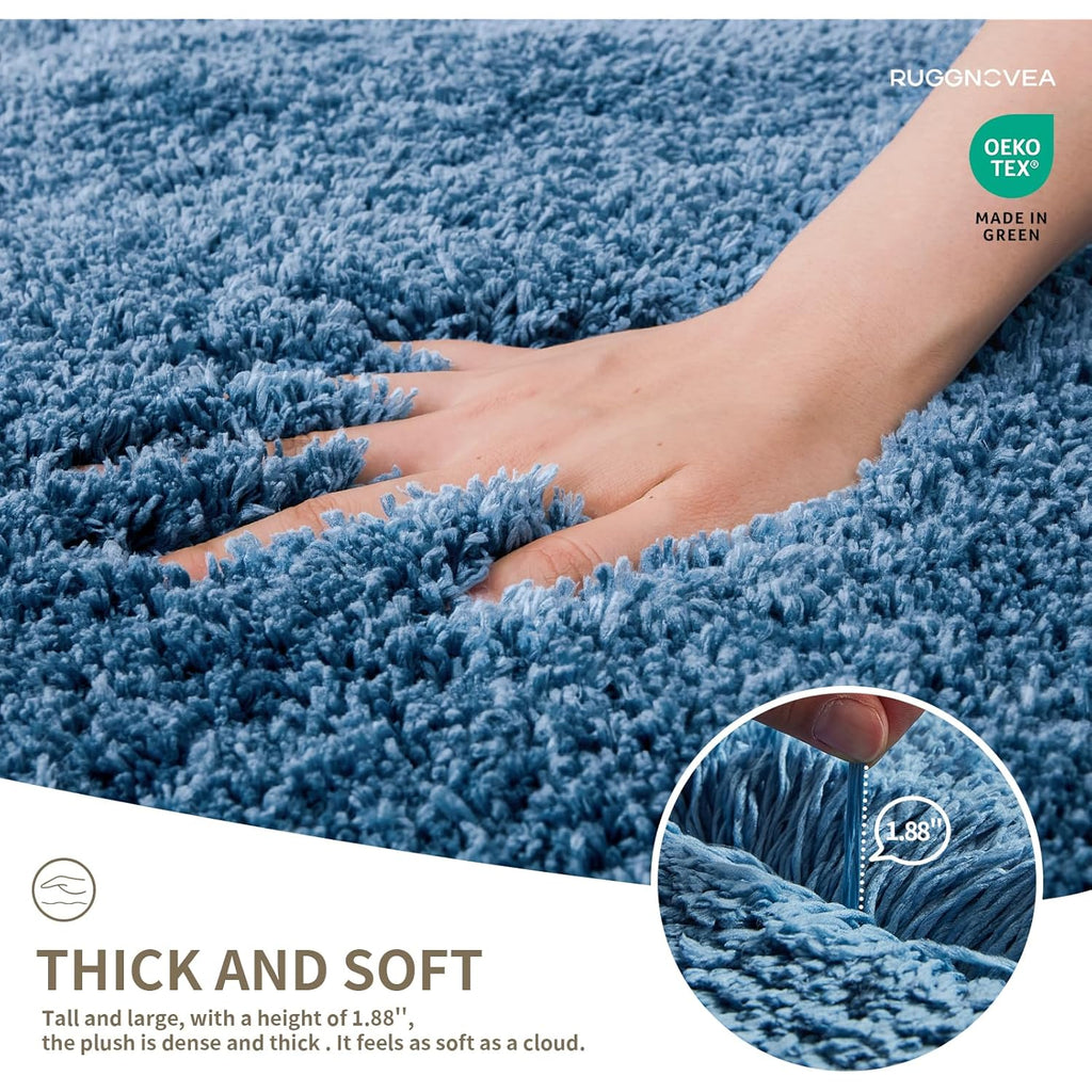 Bathroom Rugs Non Slip Washable, Ultra Thick Soft Microfiber Absorbent Bath Mats, High Density Foam Latex Non Slip Backing Bath Rugs, Fluffy Floor Carpet for Tub&Shower 24x17, Blue