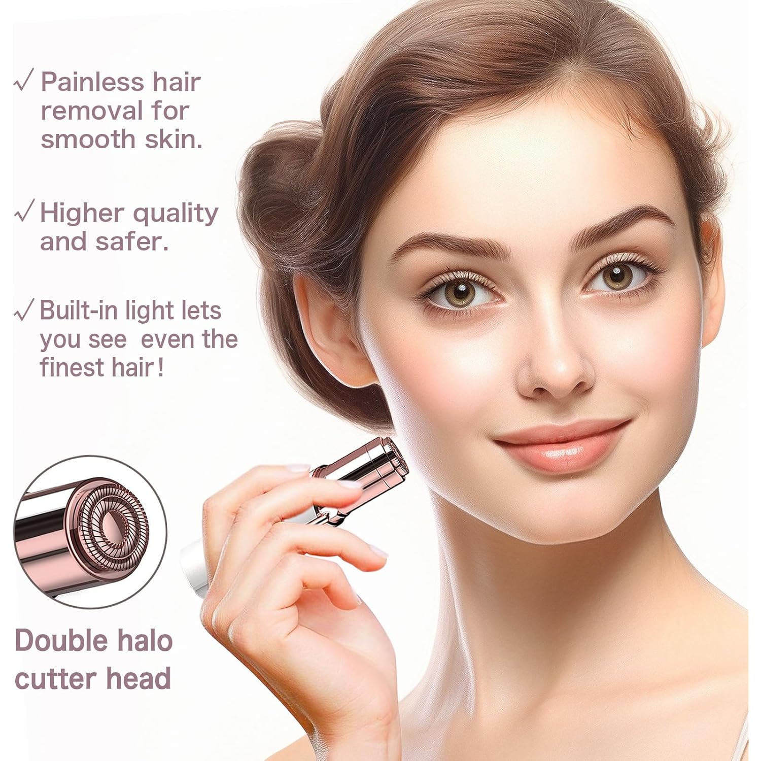 innobeaut Facial Hair Removal for Women, Electric Painless Facial Hair Remover for Face, Lip, Chin with USB Rechargeable and 2 Replacement Heads,Rose Gold