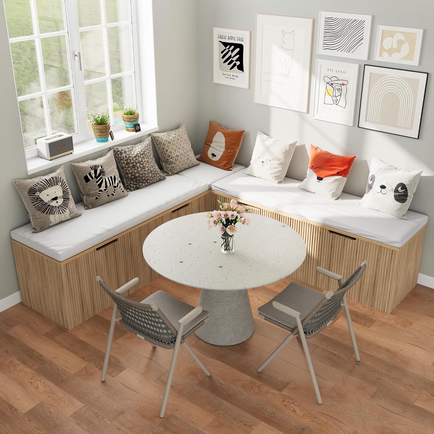 L-Shape Storage Bench With Cushion, Backless Corner Dining Bench, Kitchen Dining Nook Bench With Hidden Storage For Dining Room, Kitchen, Entryway (Natural Wood)