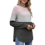 Tunic Tops for Women Loose Fit Dressy Long Sleeve Shirts Womens Sweaters Crew Neck Fall Clothing with Curved Hem