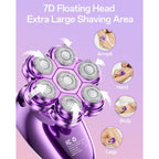 5-in-1 Electric Razors for Women, 7D Magnetic Heads Full Body Shaver, Waterproof Wet Dry Hair Remover with LED Display, Rechargeable Bikini Trimmer for Underarms, Face, Legs, Lips, Arms (Purple)