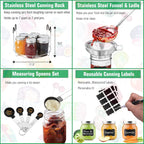 Canning Supplies Starter Kit, Stainless Steel Canning Set Tools: Rack, Ladle, Measuring Spoons, Funnel, Tongs, Jar Lifter, Lid Lifter & Accessories For Canner/Pot, Beginner, Home Canning Kit - Black