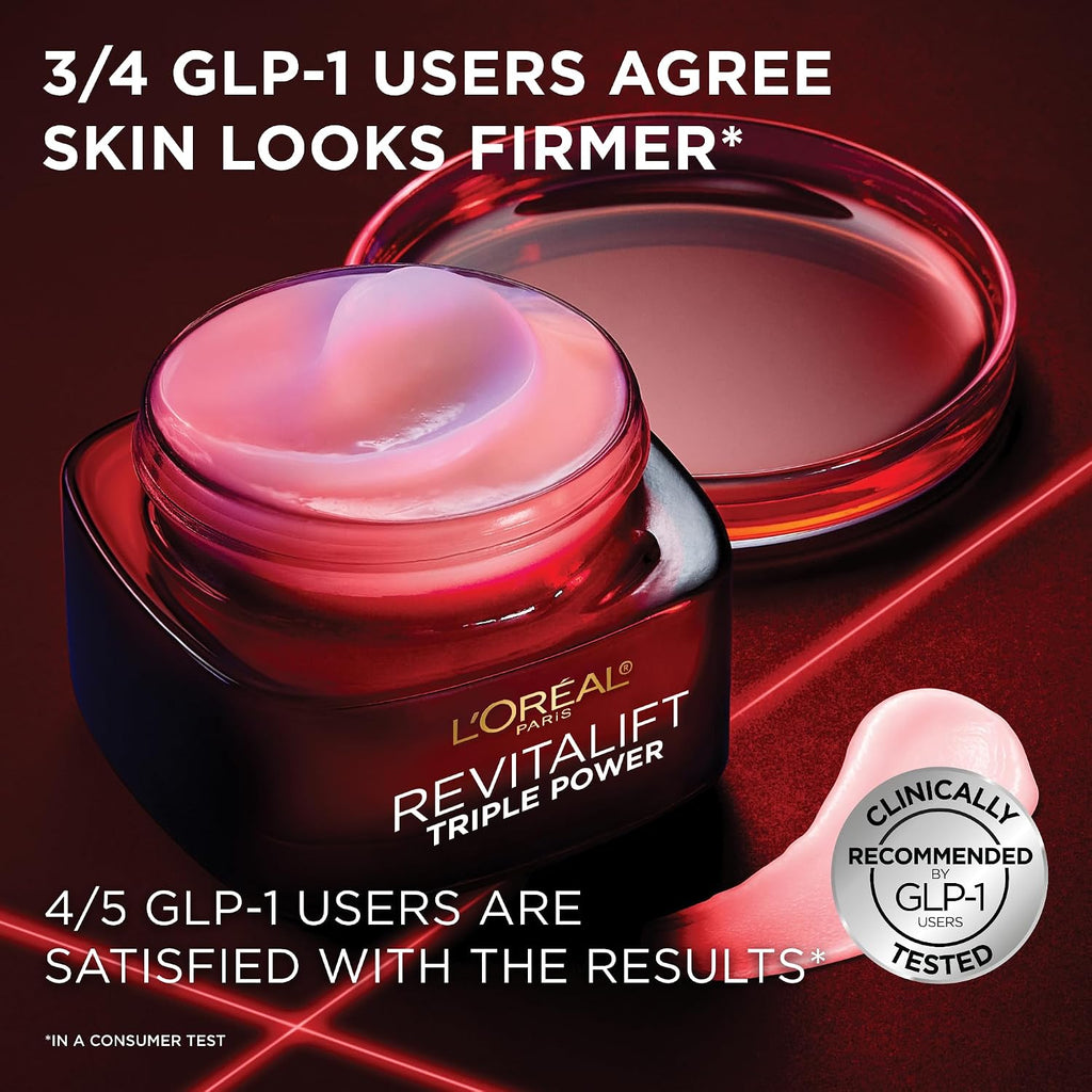 L'Oreal Paris Revitalift Triple Power Anti-Aging Face Moisturizer, Pro Retinol, Hyaluronic Acid & Vitamin C To Reduce Wrinkles, Firm & Brighten Skin, 2.55 Oz