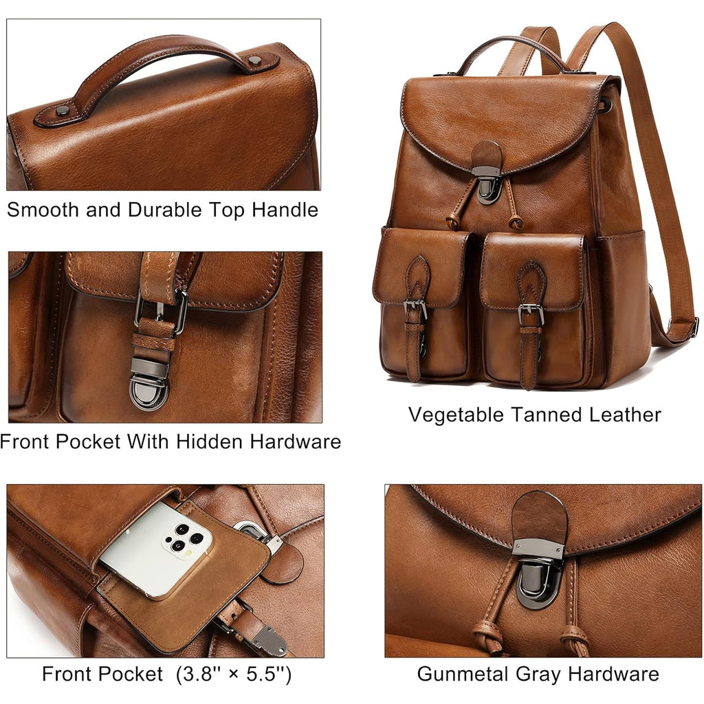 Women Vintage Genuine Leather Backpack Purse Fashion Rucksack Practical And Stylish Retro Daypack Bag (Brown)