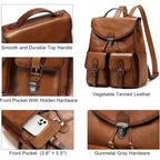 Women Vintage Genuine Leather Backpack Purse Fashion Rucksack Practical And Stylish Retro Daypack Bag (Brown)