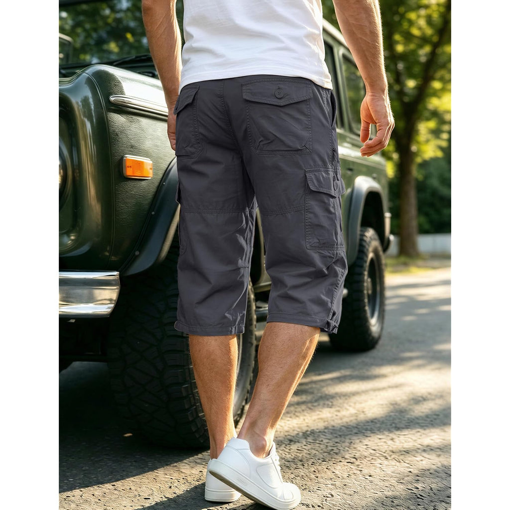 Eklentson Men'S Cargo Shorts Casual Twill Elastic 3/4 Capri Pants Below Knee Long Shorts With 7 Pockets