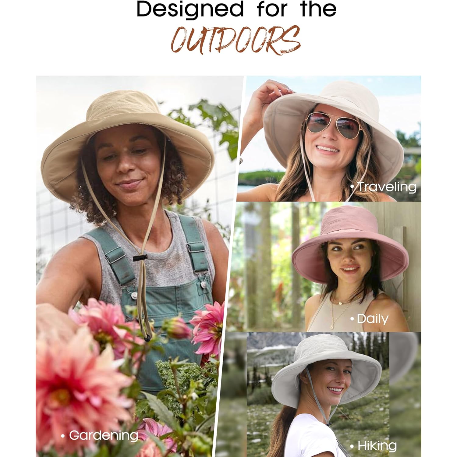 FURTALK Wide Brim Sun Hat with Ponytail Hole for Women UPF 80+ UV Protection Packable Bucket Hiking Travel Outdoor Hat