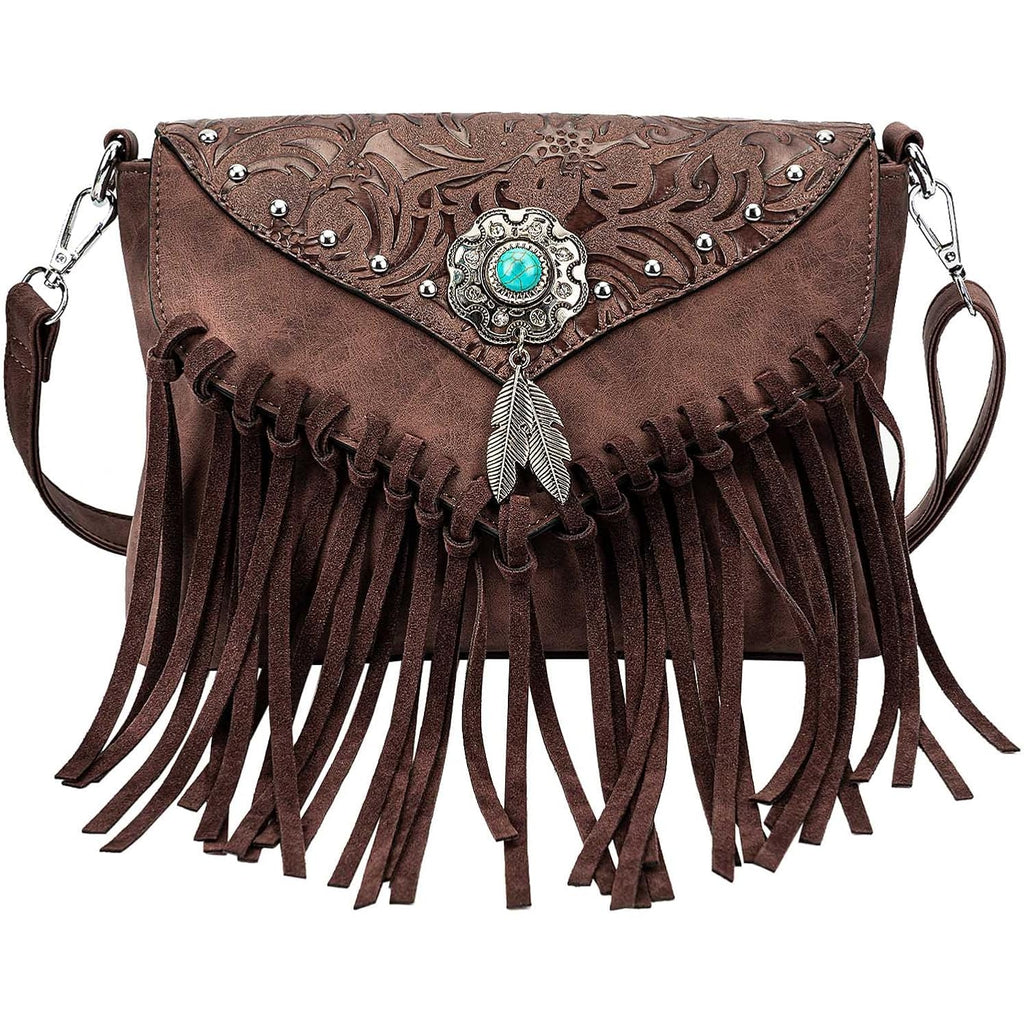 Small Crossbody Bags For Women Crossbody Handbag Fringe Purse Tassel Shoulder Bag Turquoise Concho Wallet