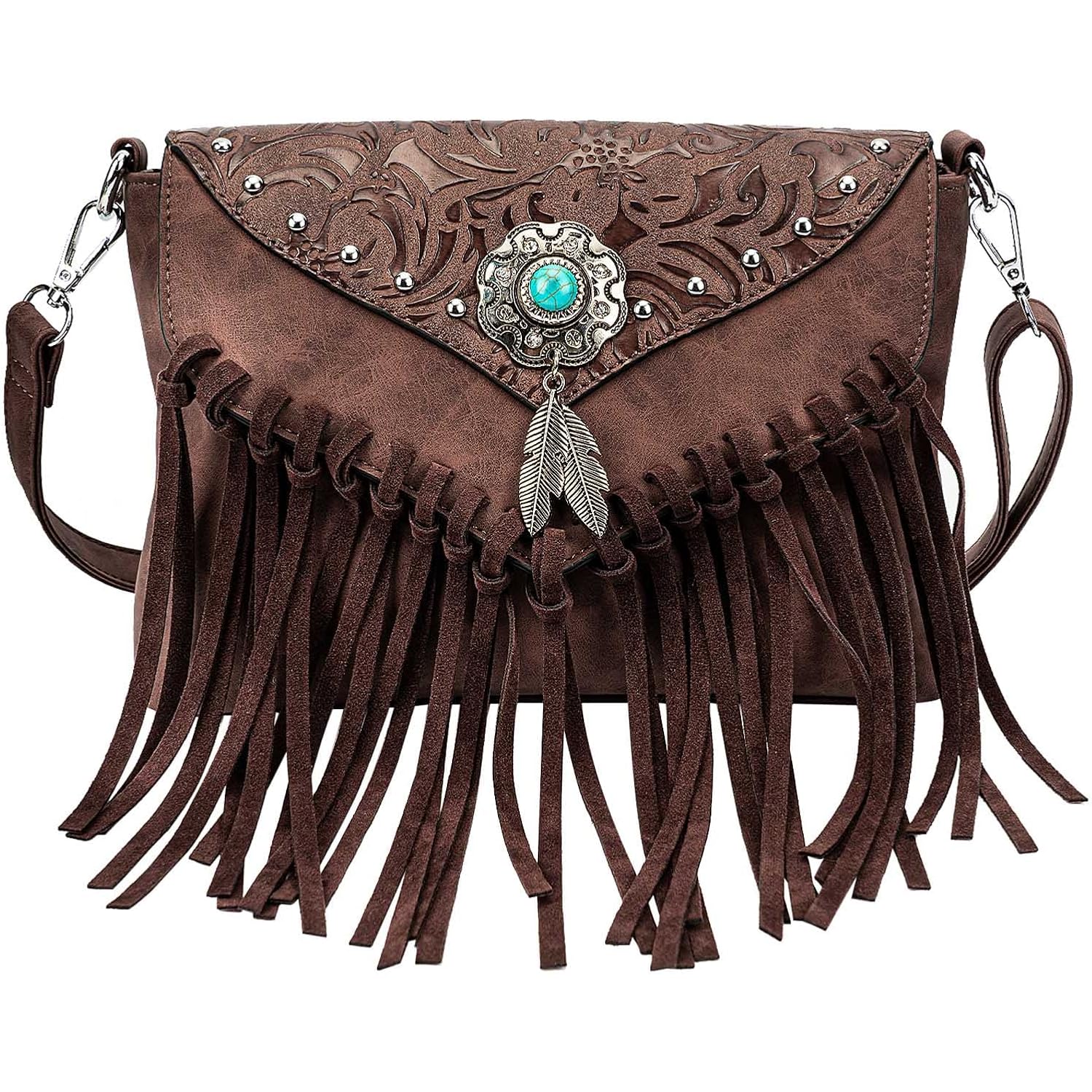 Small Crossbody Bags For Women Crossbody Handbag Fringe Purse Tassel Shoulder Bag Turquoise Concho Wallet