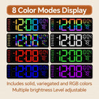 Yisile 16 Inch Rgb Led Digital Wall Clock - 8 Color Display, 6 Night Light Modes, Bluetooth Auto Time Sync, Sound Wake-Up, Dual Alarm, Auto Dst, Remote Dimmer For Bedroom, Living Room & Gaming Room