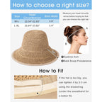Senker Fashion Sun Hats for Women UV Protection Handmade Wide Brim Packable Straw Bucket Hat for Beach Summer Vacation Travel