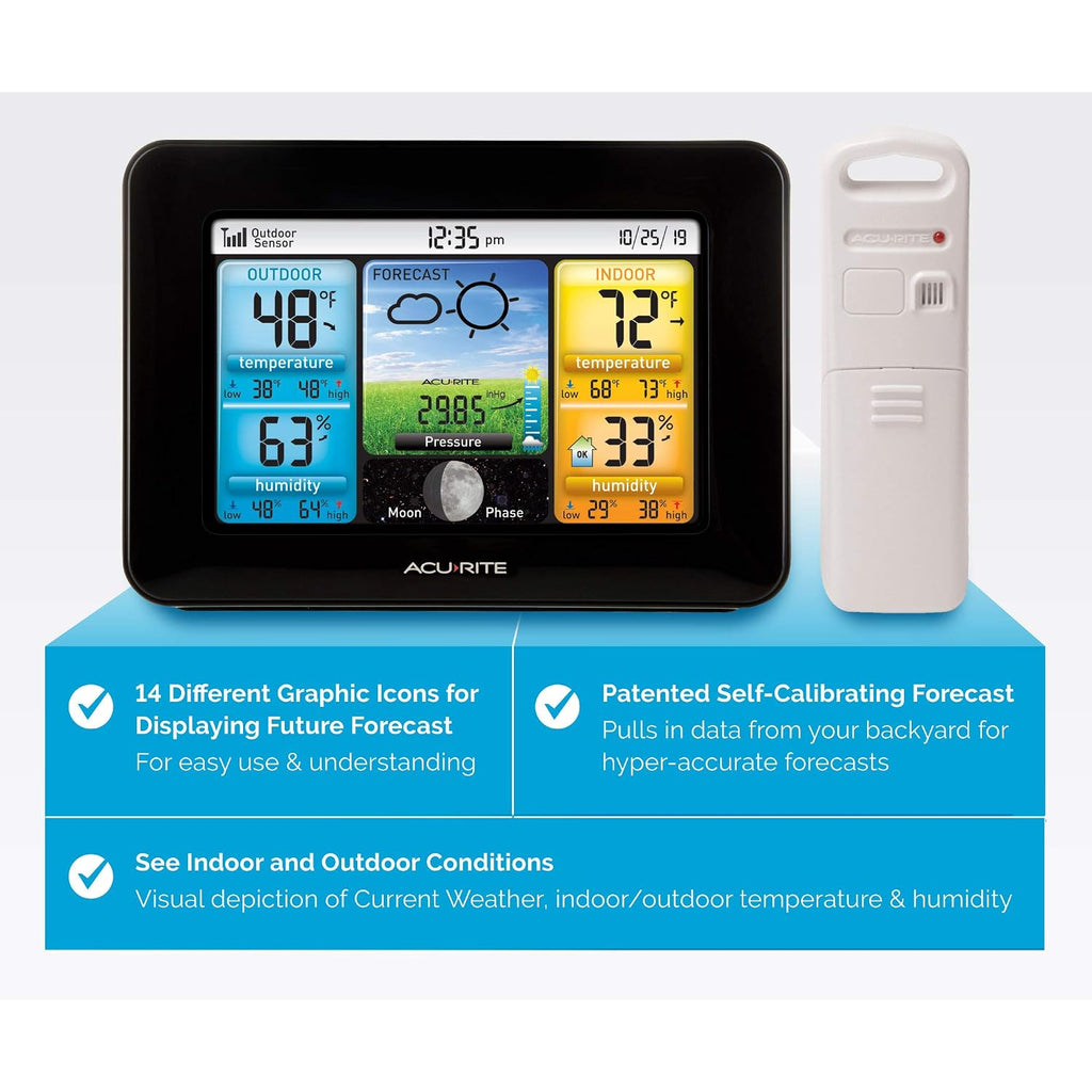 Acurite Wireless Home Weather Station With Color Display, Indoor Outdoor Thermometer And Temperature Sensor (02077M)