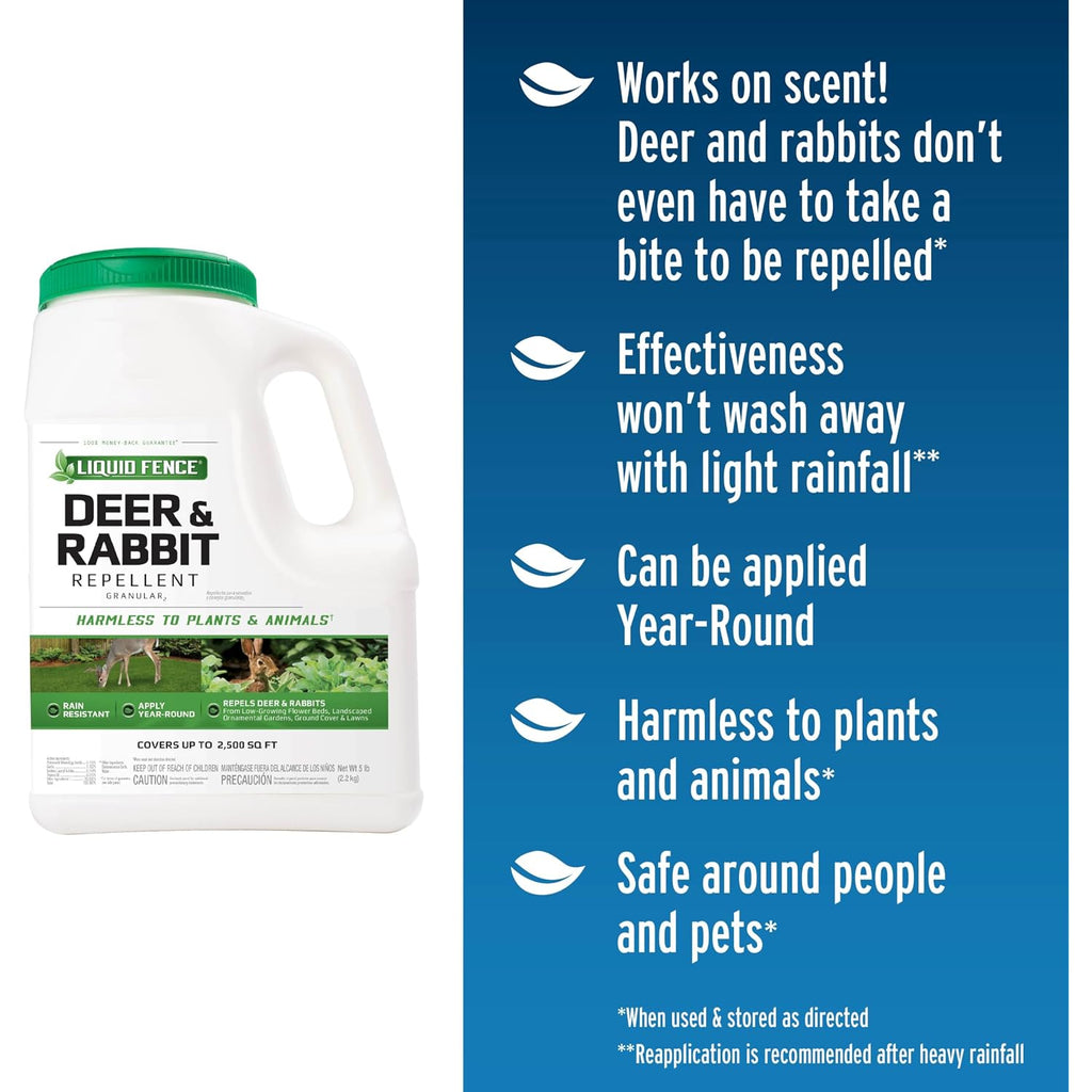 Liquid Fence Deer And Rabbit Repellent Granular 5 Pounds, Harmless To Plants And Animals