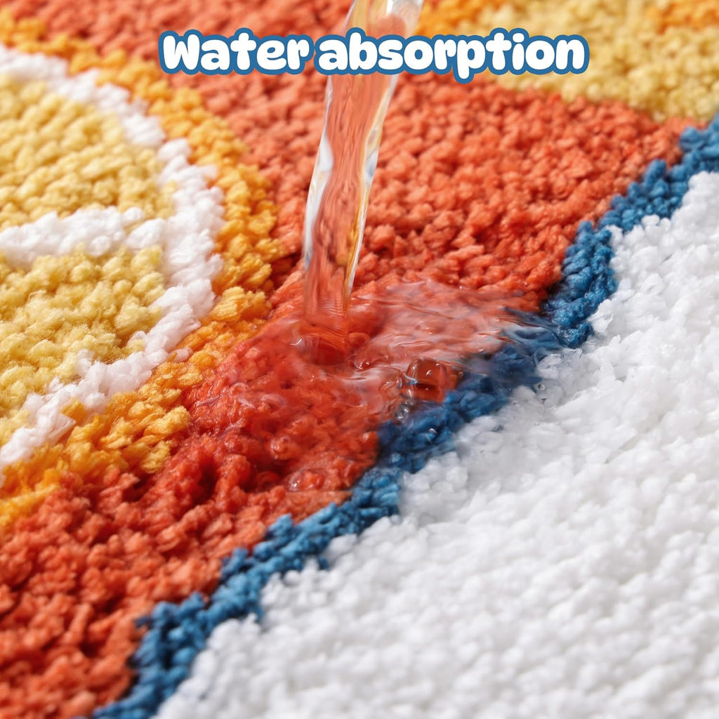 TRUEDAYS Sardine Can Bath Mat, Blue Bathroom Rugs for Bedroom, Soft Washable Rug Non Slip Cute Kitchen Bath Mats for Bathroom Funny Cartoon Fish and Lemon
