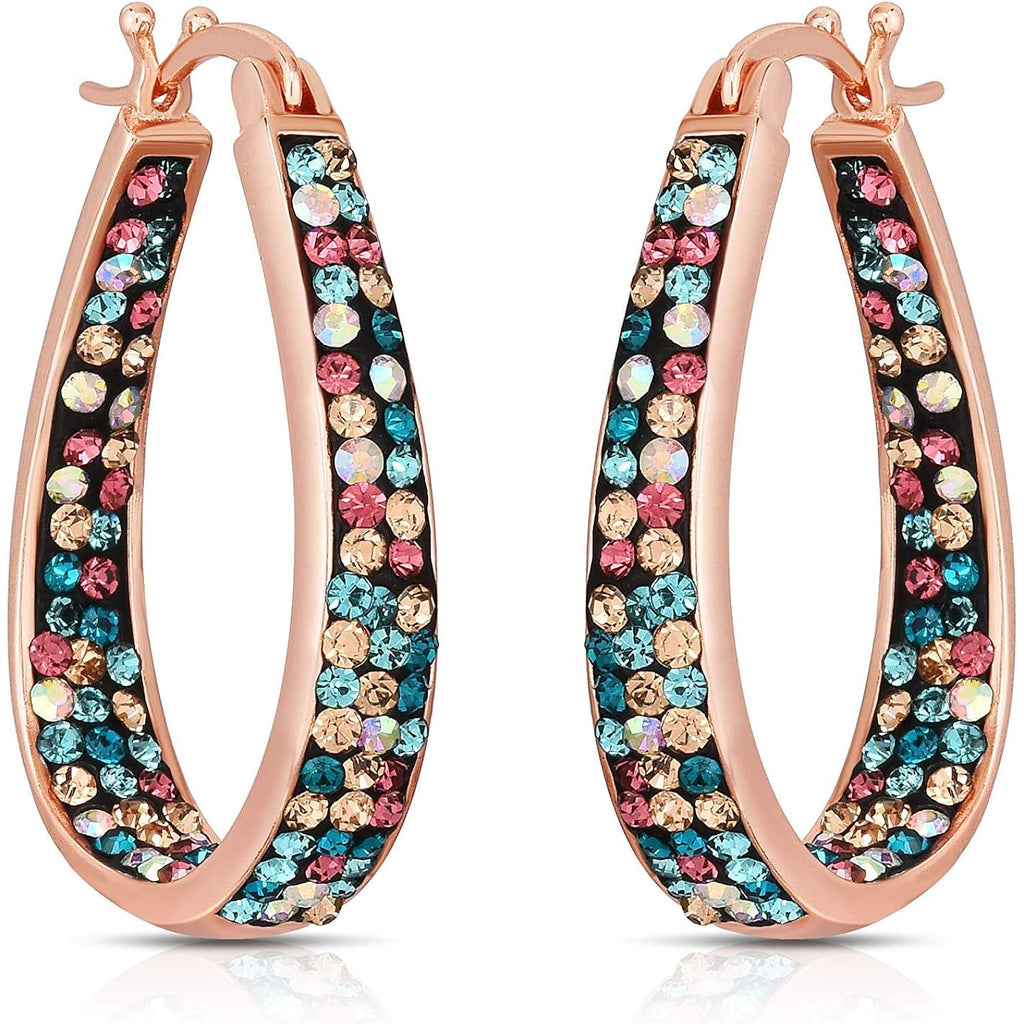 Savlano Inside Out Oval Shape Crystal Hoop Earrings For Women Comes With Savlano Gift Box