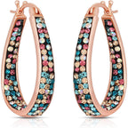 Savlano Inside Out Oval Shape Crystal Hoop Earrings For Women Comes With Savlano Gift Box