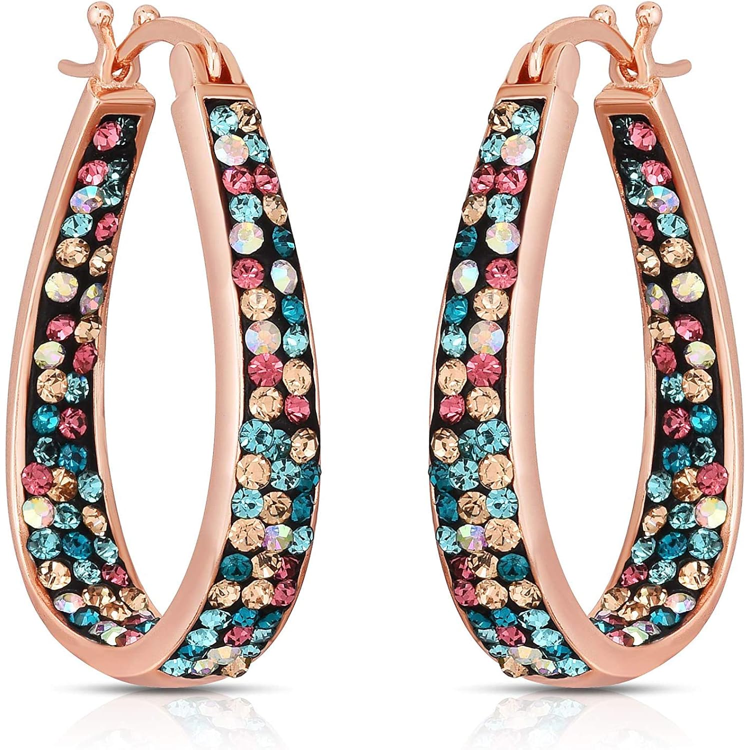 Savlano Inside Out Oval Shape Crystal Hoop Earrings For Women Comes With Savlano Gift Box