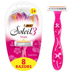 BIC Soleil 3 Simply Womem's Disposable 3-Blade Razors, Moisture Strip and Comfortable Handle, 8-Pack