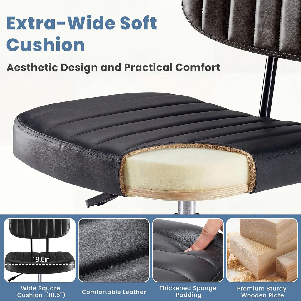 Dumos Armless Drafting Chair, Low Back Office Seat With Adjustable Footrest Ring For Standing Desk, Ergonomic Pu Leather Office Seating, Swivel Rolling High Stool For Studio, Lab, Counter, Black