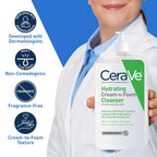 Cerave Hydrating Cream To Foam Cleanser, Makeup Remover Face Wash For Dry Skin, Foaming Facial Cleanser With Hyaluronic Acid, Normal To Dry Skin, Fragrance Free & Non Comedogenic, 19 Fluid Ounce