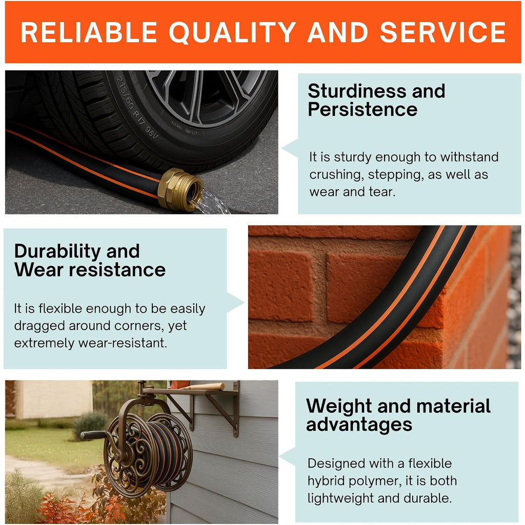 10Ft Flexible Garden Hose, No-Kink Rubber Water Hose, W.P. 200 Psi | Freeze & Wear Resistant Hose With 3/4" Ght Male/Female Fittings, 600 Psi Burst Strength For Outdoor Watering