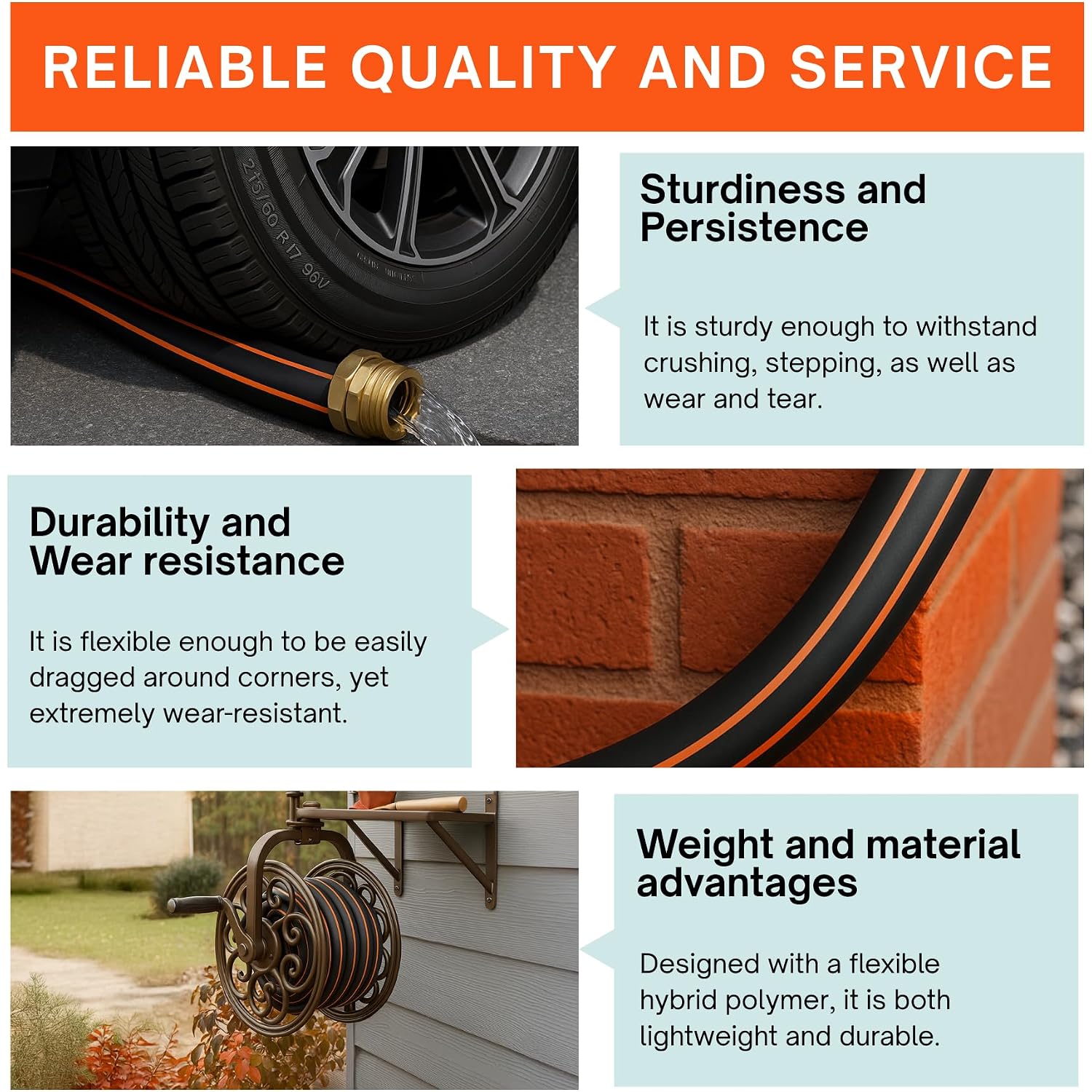 10Ft Flexible Garden Hose, No-Kink Rubber Water Hose, W.P. 200 Psi | Freeze & Wear Resistant Hose With 3/4" Ght Male/Female Fittings, 600 Psi Burst Strength For Outdoor Watering