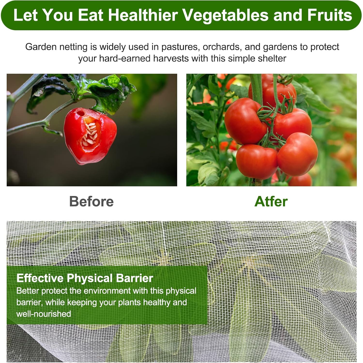 Garden Netting, Jevrench Durable Ultra Fine Garden Netting, Garden Plant Cover Row Cover Makes Plants, Vegetables, Fruits, And Flowers Grow Better (4Ft X 25Ft)
