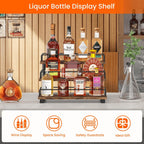 Liquor Bottle Display Shelf, Coffee Syrup Rack Organizer, 3 Tier Wine Rack Countertop, Home Retro Bar Shelf Stand Holder For Liquor Whiskey Spirits, Mini Bar, Liquor Cabinet, Rustic Brown