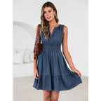 Berrygo Womens Denim Dress Sleeveless Summer Casual Jean Dress Tiered Cowgirl Country Mini Soft Light Chambray With Pockets