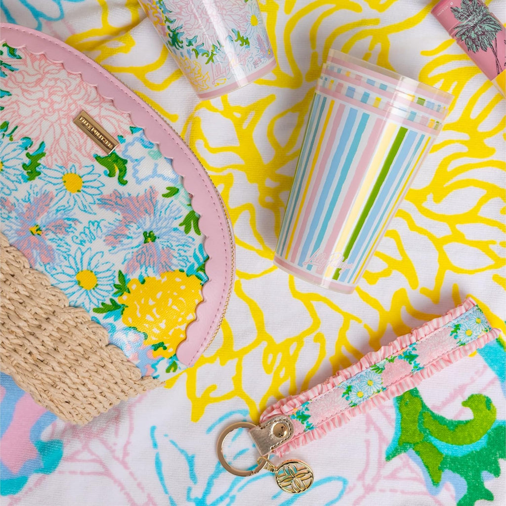 Lilly Pulitzer Cotton Strap Key Chain with Ruffle Edge, Cute Wristlet Keychain Accessory with Metal Ring and Logo Charm (Lilly Garden Home)
