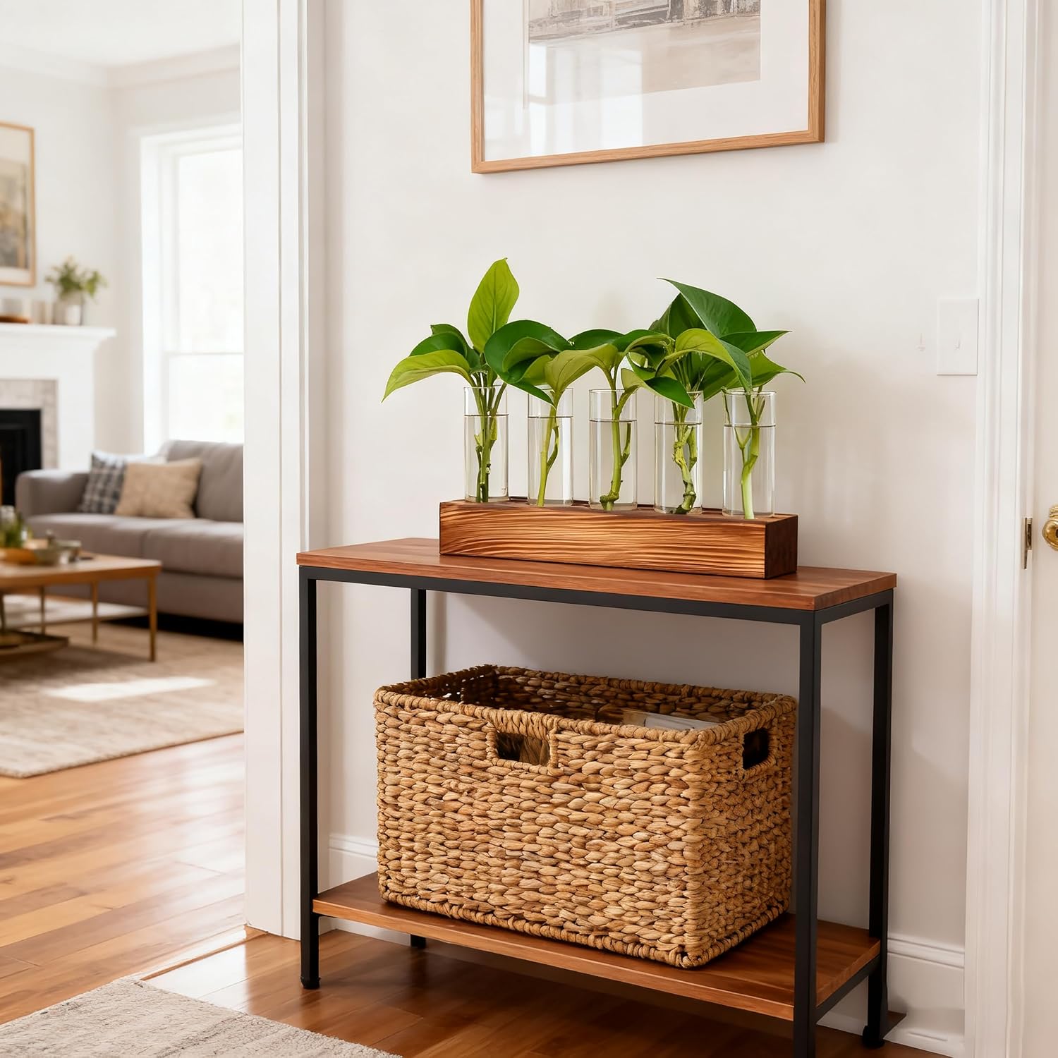 Plant Propagation Station, Plant Terrarium With Wooden Stand | Plants Pots For Hydroponics, Small Birthday Gardening Gifts For Women Mom Plants Lovers Unique - 5 Glass Test Tubes Vases