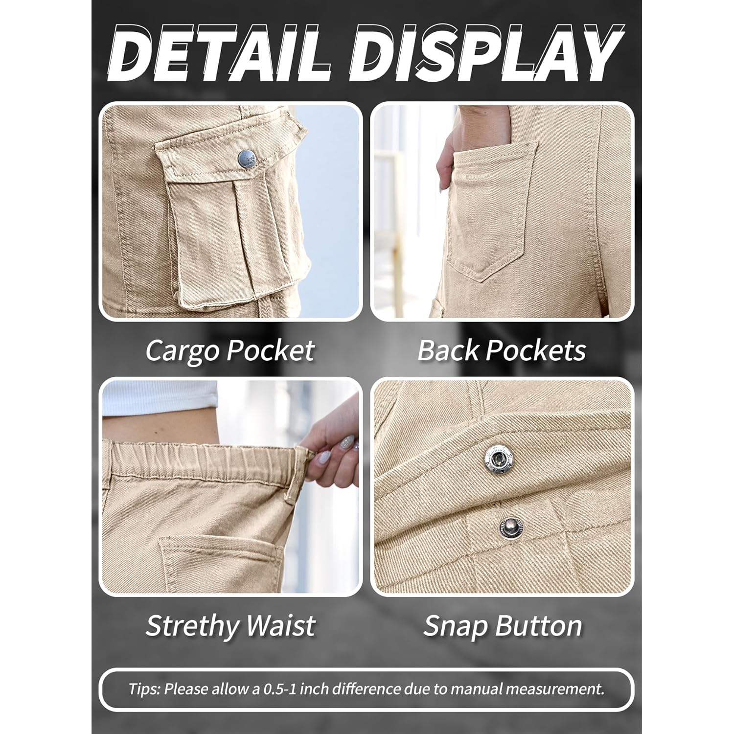 Bermuda Cargo Shorts Women, Elastic High Waist 6 Pockets Shorts 7 Inch Inseam Summer Jorts for Women Casual