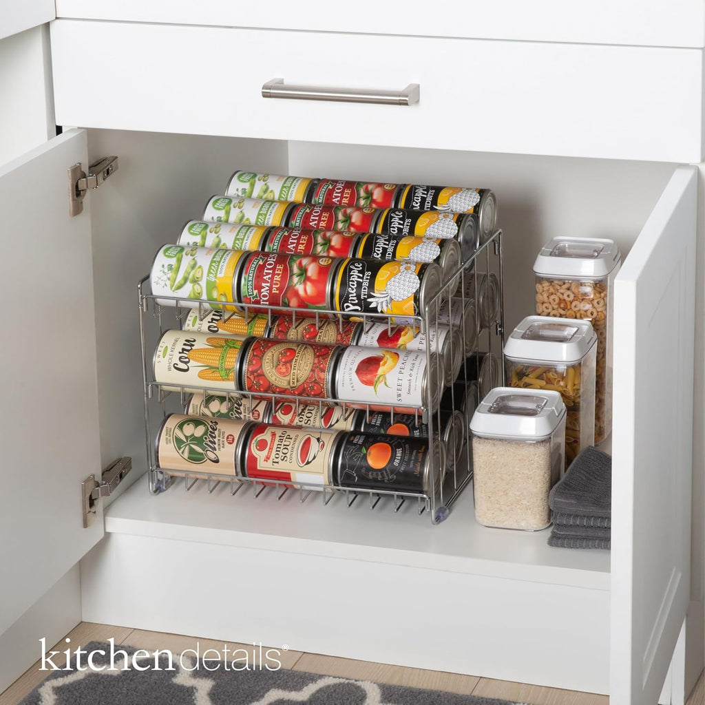 Kitchen Details 3 Tier Can Organizer | Chrome Steel Canned Food Storage Rack | Holds 36 Cans | Space-Saving Pantry & Cabinet Storage Solution | Easy Access To Canned Goods | Freestanding Design