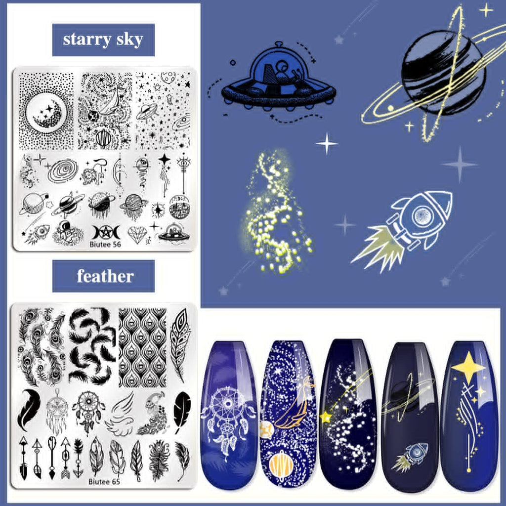 Biutee Nail Stamping Plates Set 15PCS Nail Stamping Kit with Nail Art Stamper & Scraper Nail Stamp Template Kit Lace Flower Butterfly Animal Pattern Nail Art Stencils for Manicure Salon Home DIY